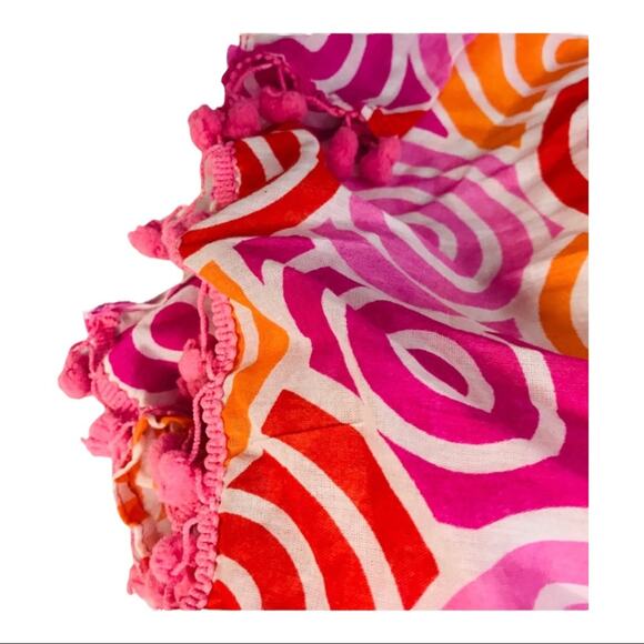 Pink Orange White Scarf or Wrap with Pink Pom Pom Trim - Picture 11 of 14